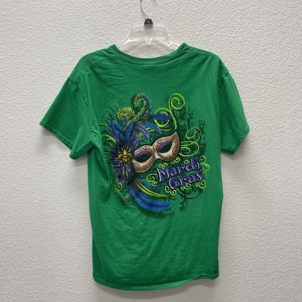 Sweet Thing Apparel Mardi Gras Tee Gildan Womens Medium Green Purple EUC 2014